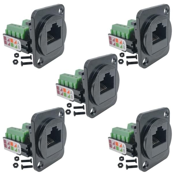 Skruterminaladapter for RJ45 panelmontering, 5 stk, Type D RJ45 8P8C til 8-pinners terminal