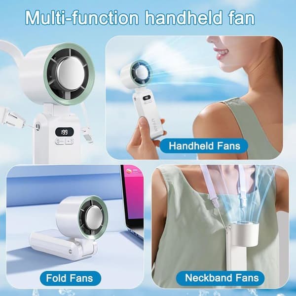 Håndholdt ventilator - MOURSIIENY - 2025 - 5000 mAh - LED-display - Køler på 3 sekunder