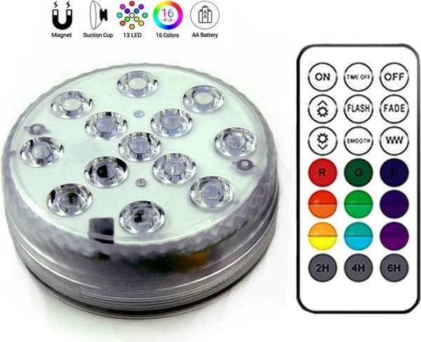2x 7cm Pool Lighting with Suction Cup Underwater Light Waterproof Diving Lamp with Remote Control-XF15-