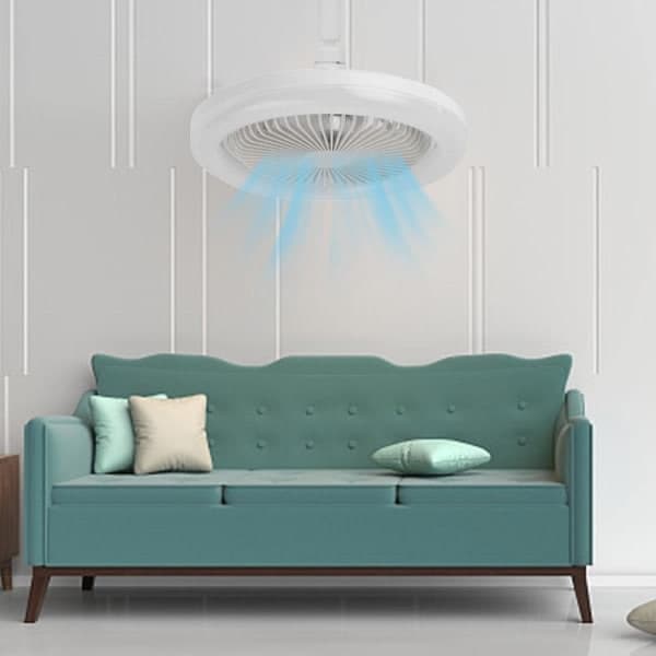 Ceiling fan with light and remote control, silent ceiling fan with timer, bedroom with light plug-in portable wall fan, white
