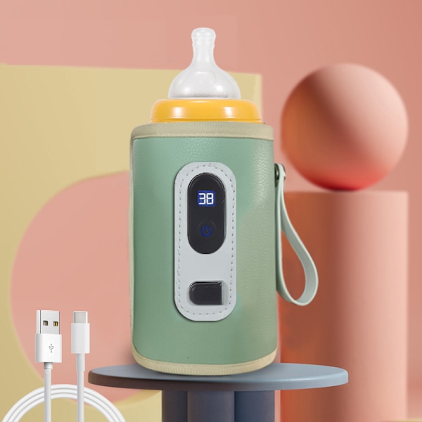 ble Isoleringärm för Babyflaska, Mjölkvärmare för Bebisar med LCD-Skärm, USB-Isoleringsflaska för Bilresor, Green