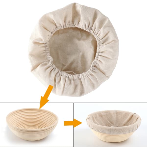 2 stykker bakelin, linstoff med deigskrape for brød, hevekurv 25cm