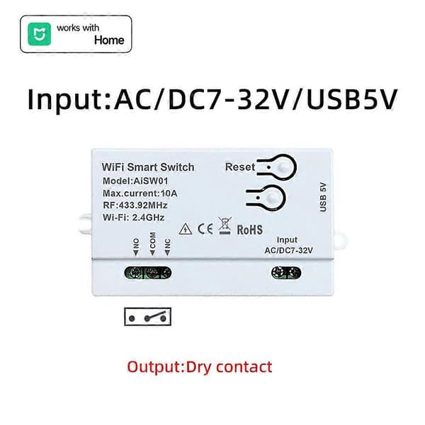 Xiaomi Home APP WiFi Smart Switch DIY -ajastin 7-32V Smart Remote Switch WIFI+RF433 Smartlife Home Automation Module White
