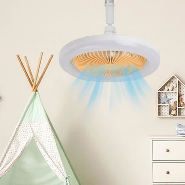 Ceiling fan with light and remote control, silent ceiling fan with timer, bedroom with light plug-in portable wall fan, white