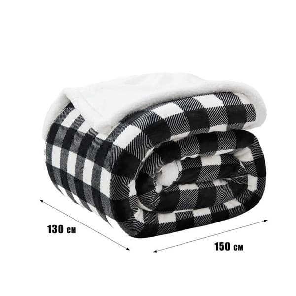 1 rutig fleeceduk, sherpafoder, 460 GSM mikrofiber, för soffa, säng, vardagsrum.
