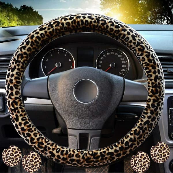 Leopard Print Ratdæksel til Kvinder, Leopard Ratdæksler, Leopard Biltilbehør Beige