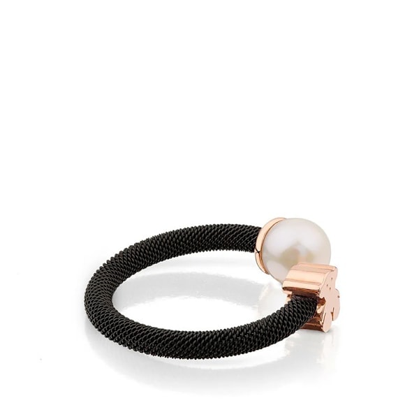 Damring i sterlingsilver med björn- och pärldesign, flexibel öppningsstorlek, trendig nischdesign Silver Guld 56 mm Silver Guld Silver Gold 56mm