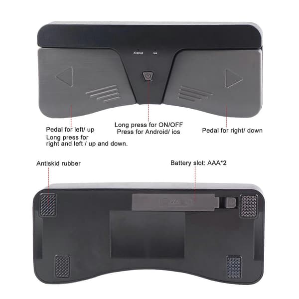 Bluetooth Sidevender Pedal Trådløs Musik Pedal Sidevender til Tablets Smartphones Kompatibel med Android iOS System