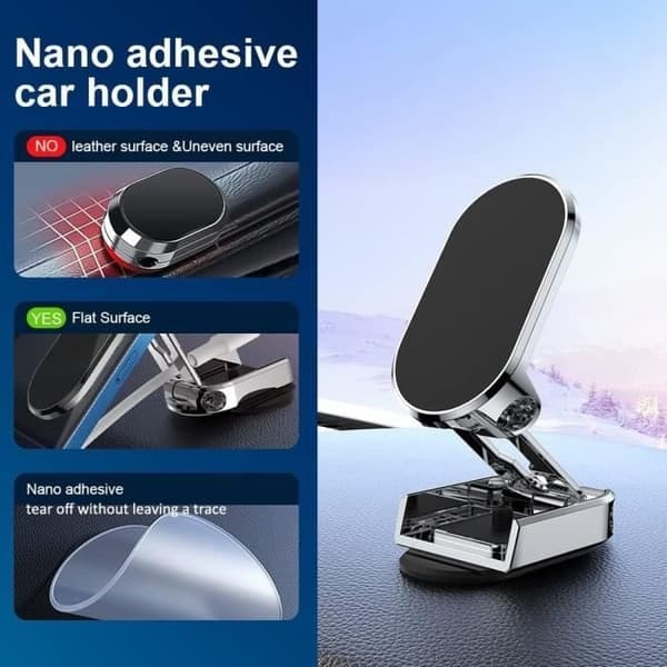(Sølv) Magnetisk Biltelefonholder - Universal - 360° Foldbar - Sølv - Sort Money