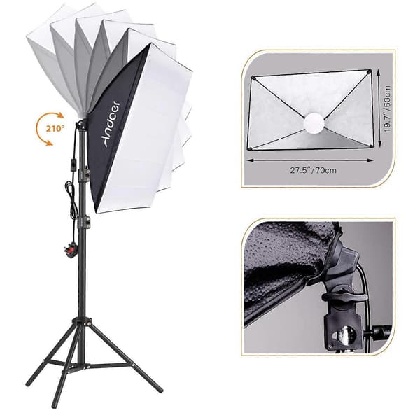 Profesjonelt Studio LED Lyssett - 3000K-6000K, Softboks, Justerbart Stativ, Fjernkontroll