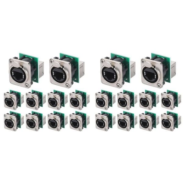 20 stk. Ethercon RJ45 chassisuttak, Ethercon NE8FDP gjennomkobling, RJ45 Cat5 serie D panelmontert uttak