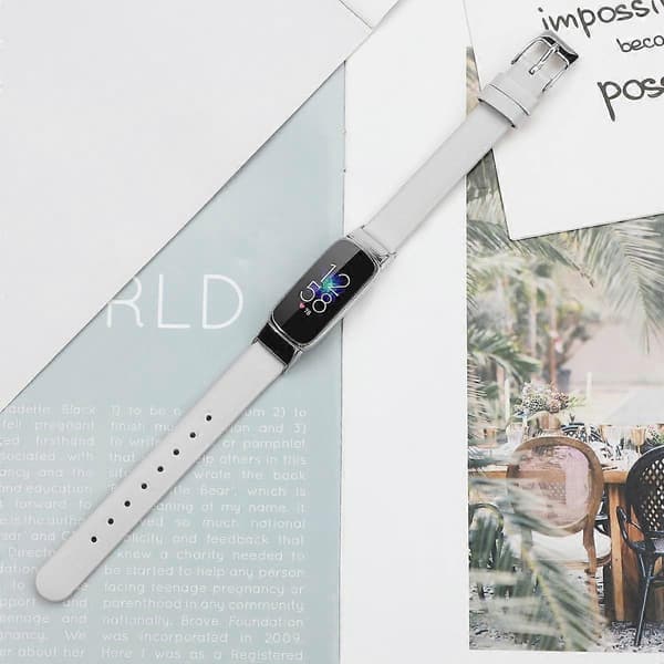 Läderarmband för Fitbit Luxe, Storlek: S (Svart) White