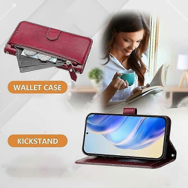Premium læderpung-etui med kortholder og RFID-blokering til Google Pixel 8 Pro Dark red