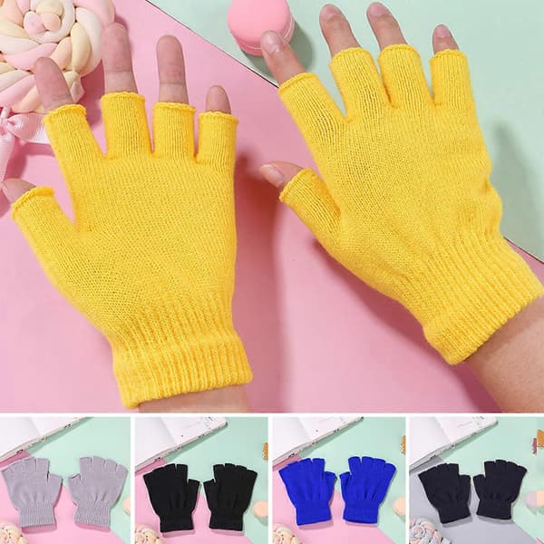 6 Par Unisex Ensfarvede Halvfingerhandsker Efterår Vinter Elastiske Strikkede Fingerløse Skrivekørevanter Håndvarmere dark gray