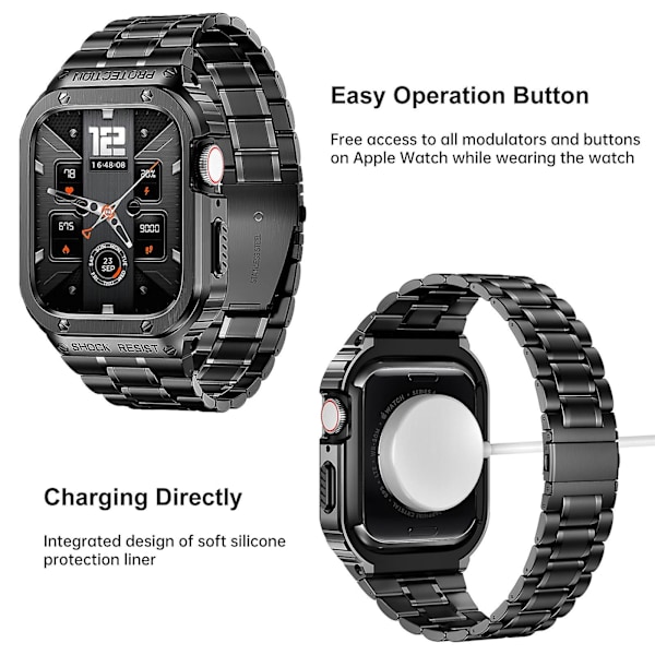 Rustfrit stål etui + armbånd til Apple Watch Band 44mm 45mm 49mm 45 Mm stødfangerbeskyttelse tilbehør Iwatch Ultra Series 8 6 Se 7 armbånd space grey space gray 45mm