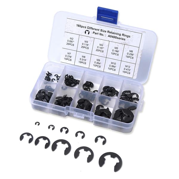 160 stk. 2 mm-25 mm låseringe Bilsæt med assorterede E-clips