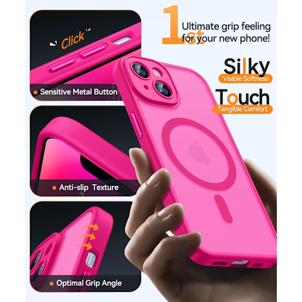 Magnetiskt skal för iPhone 16 Pro Max med fullständigt kameraskydd [MagSafe-kompatibelt] [Transparent matt] Skyddande mobilskal, Lila Hot Pink Hot Pink iPhone 14