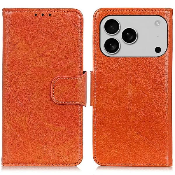iPhone 17 Pro Wallet Case Genuine Leather - Orange Orange 50