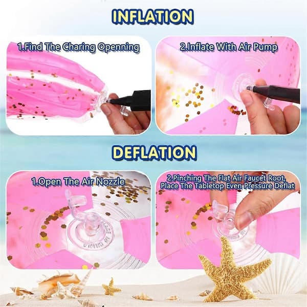 2 stk. 40 cm Oppustelige Strandbolde Guld Konfetti Poolbolde til Svømmepøl til Voksne Sommer Bir Pink