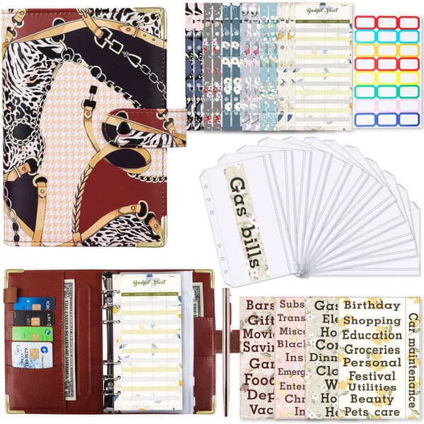 A6 Leopardprint PU-læder Budget Binder Organizer 360