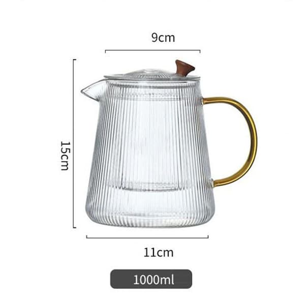 Teapot, Striped Glass, Thickened, Heat-Resistant (1000 ml), 1 pc