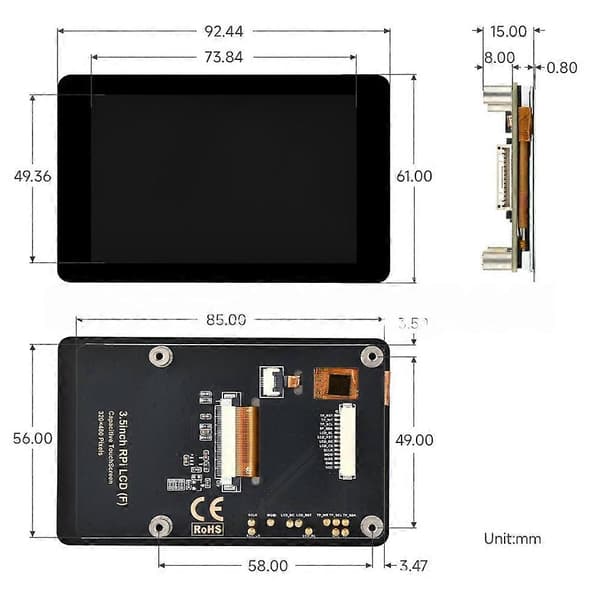3,5 tommer LCD-berøringsskærm 320x480 60fps IPS-panel med RP2350-Plus til Raspberry Pi 5/Pico/til Arduino/ESP32