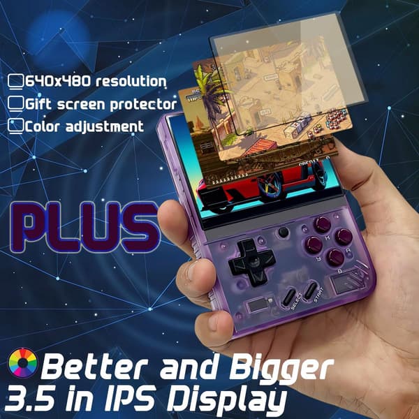 2025 Latest Model Miyoo Mini Plus Handheld Game Console 3.5-inch 640*480 IPS Screen 3000mAh Compatible with Multiplayer Portable Case Purple