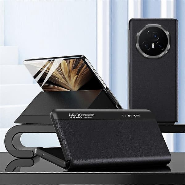 Til Honor Magic V5 5G Etui View Window PU Læder Stand Smart Telefon Cover Sort