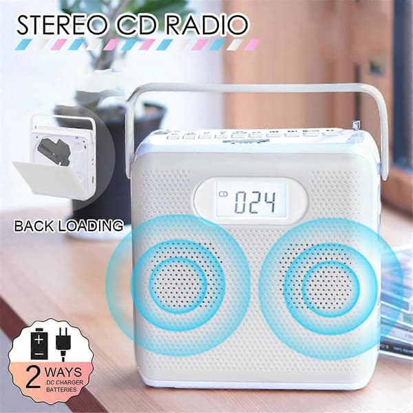 Kannettava Bluetooth CD-soitin pystyasennolla, CD-radio-kaiuttimet White