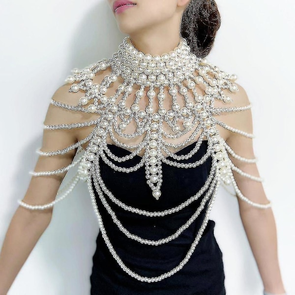 Vintage Bröllopsklänning Pearl Shoulder Chain Smycken Handgjorda Imitation Päron Halsband Lyx Stor Si