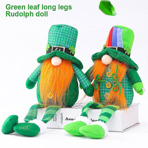 St.Patrick's Day Leprechaun Toy Plysch Doll Hushållsdekorationer Lucky rainbow hat long leg