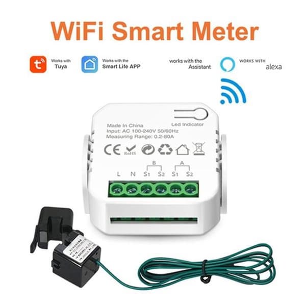 Tuya WiFi 80A Smart Digital Energimåler Strømtransformator Energiproduktion Forbrugsmonitor