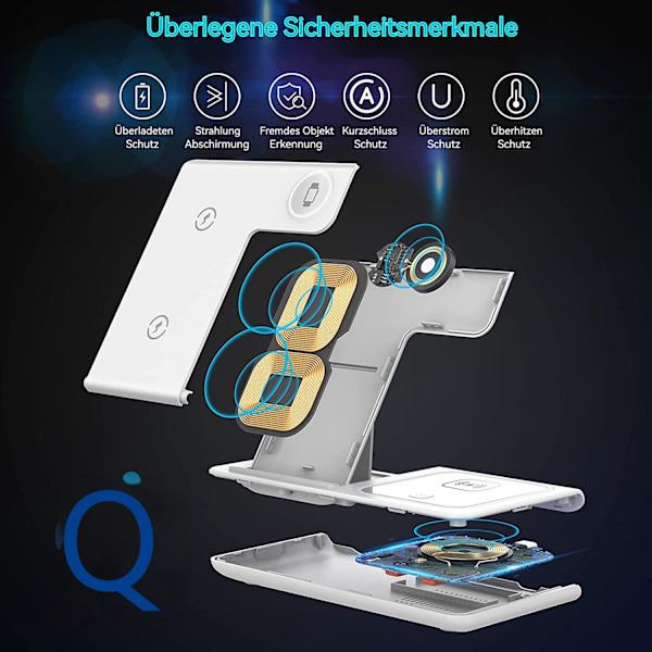 MAXFOX 3-i-1 trådlös laddare, 18W hopfällbar laddningsstation kompatibel med iPhone 14 13 12 11/Plus/Pro/Pro Max/XR/XS/X/8+, iWatch Ultra 8 7 6 SE 5
