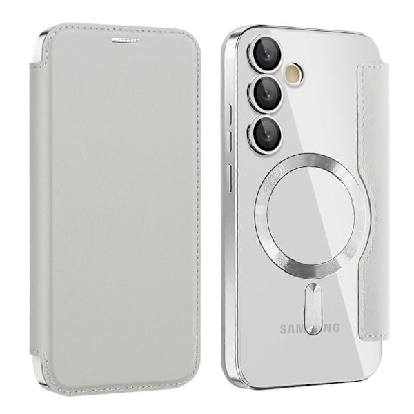 For Samsung Galaxy S24 FE Deksel Kompatibelt med MagSafe RFID-blokkerende Lær Telefondeksel - Lilla Multicolor Silver