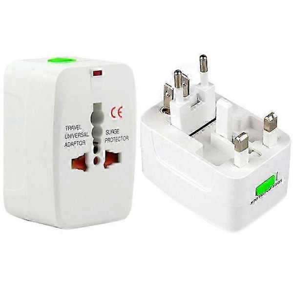 Plug Adapter, Universal EU US AU Reise AC Strømadapter Plugg (Hvit) White
