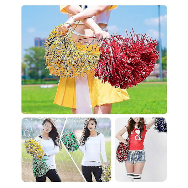 24 stk. Cheerleading Pom Poms Metallisk Folie Cheer Pom Poms med Plasthåndtak for Voksne Barn Cheerl 12
