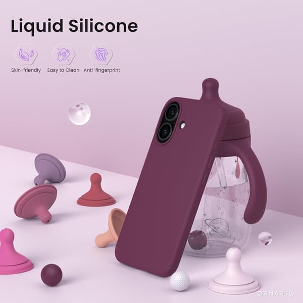 iPhone 16 Case 6.1\", Thin Liquid Silicone 3 Layers Full Coverage Soft Gel Rubber 16 Mobile Phone Case Cover 6.1 inch - Wine Red