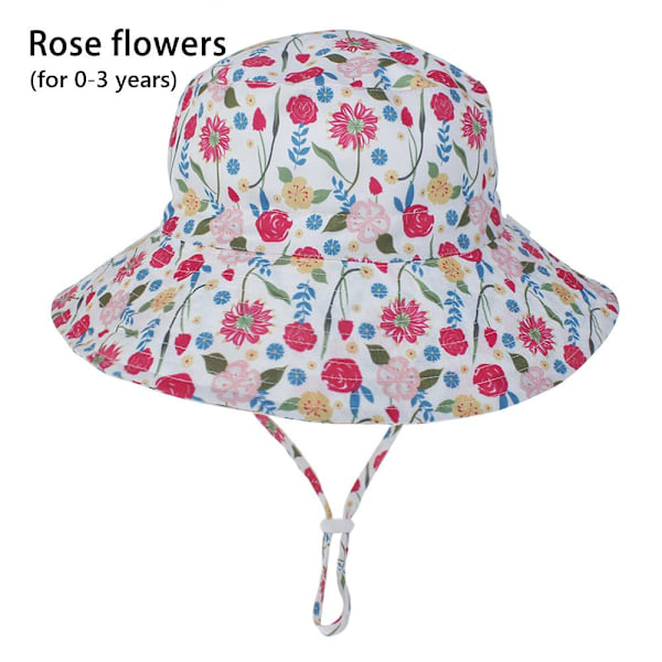 Sommar Baby Solhatt Barn Utomhus Nacke Öron Skydd Anti UV-skydd Strandhattar Pojke Flicka Badhattar För 0-8 År Rose flowers (for 0-3 years)