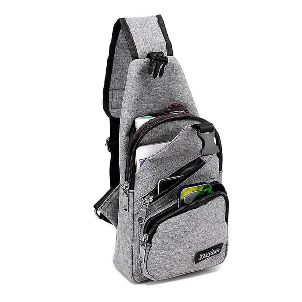 Svart Messenger-väska för män, bröstväska med USB laddning och hörlursport, reseryggsäck för män och kvinnor