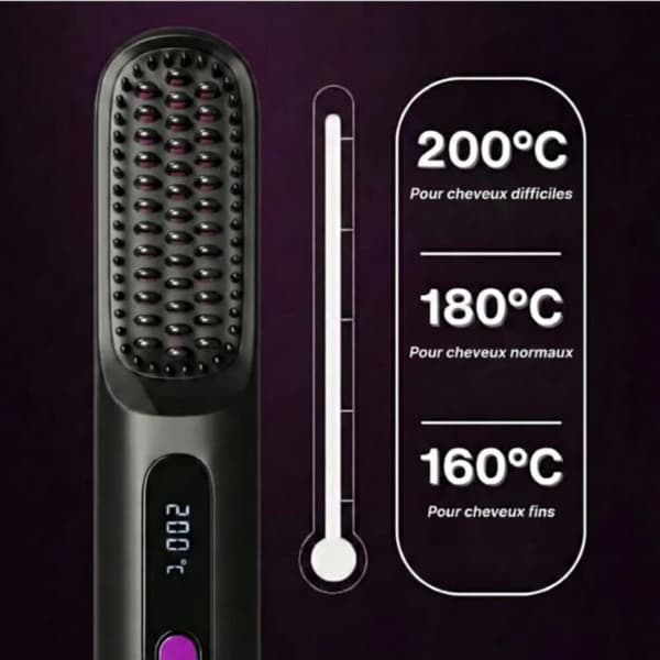 Cocoony Bærbar Genopladelig Glattebørste - LCD-display - 3 temperaturer (160/180/200°C) - Trådløs