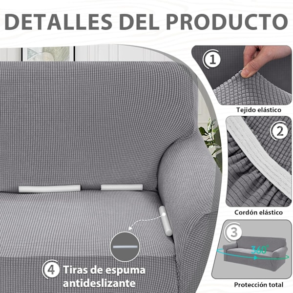 Justerbara 3- och 2-sits sofföverdrag, Stort 3-sits sofföverdrag, Stretch sofföverdrag, Slitstarkt stretch sofföverdrag, Ljusgrå Light Grey Large 3-seater (215-250 cm)