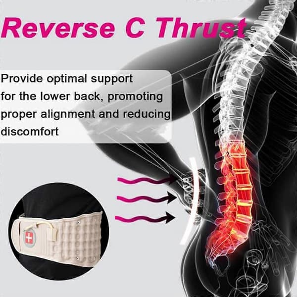 Ländryggsstöd Dekompression Smärta Spinal Luft Traction Ryggbälte Värme Uppblåsbart Black