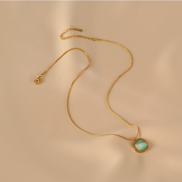 Elegant fyrkantig opal hänge halsband rostfritt stål kedja 18 K guld färg söta lyckliga smycken för kvinnor Accesorios Födelsedagspresent