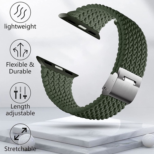 Kompatibel med Apple Watch Band 45 mm 44 mm 42 mm, justerbar flätad stretch elastisk sportbytesrem med spänne för Iwatch Se/series 7 6 5 4 3