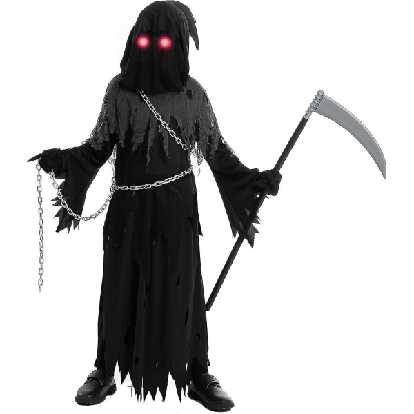 Barn Unisex Glowing Eyes Reaper kostym för läskig Phantom Halloween kostym Medium (8-10 yr)