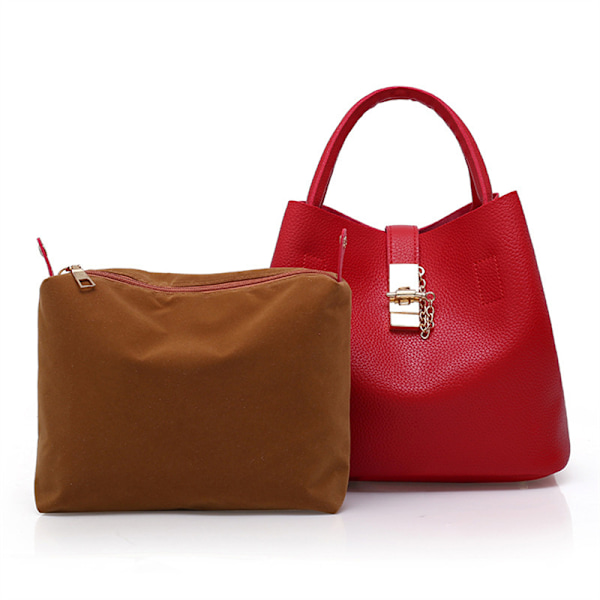 Axelväska för kvinnor stor kapacitet lychee mönster handväska pu crossbody väska messenger bag för dam red