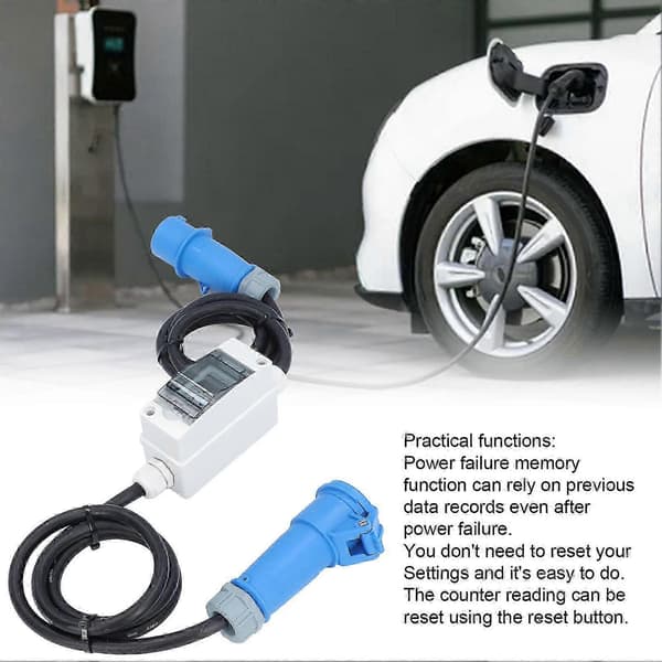 AC 220V 16A 3-benet CEE-stik med LCD Digital Måler Digital Elektricitetsmåler til RV Elbil