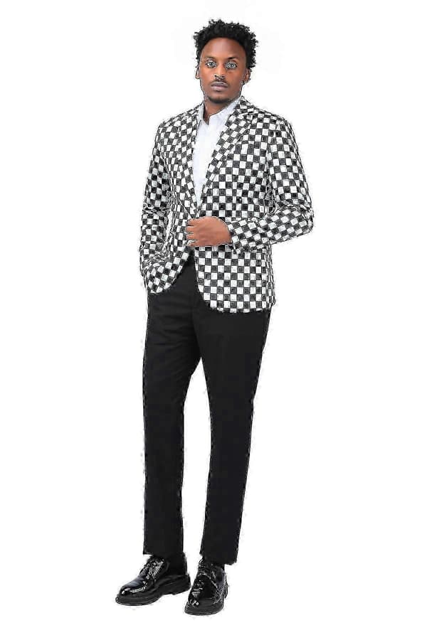 Firkantet blazer til mænd i sort og hvid Black and White S