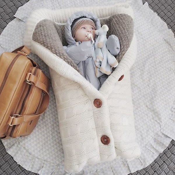 Sovsäck för bebis, foder av konstgjord kashmir för barn, nyfödd inlindning, filt för barnvagn Black Sleeping Bag
