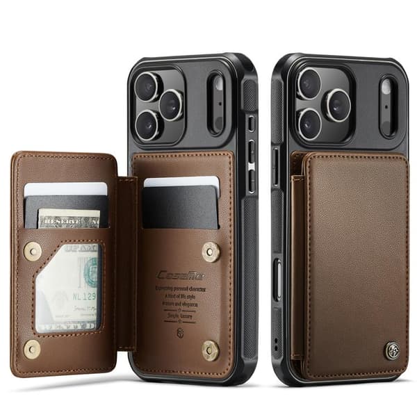 [LLC] iPhone 17 Pro Cover med kortlomme og RFID-beskyttelse Brun